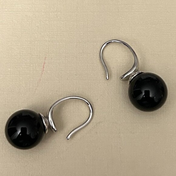 Sterling Silver Black Drop Earrings - Picture 1 of 4